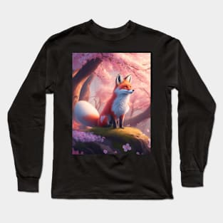 Fox in Sakura Forest Long Sleeve T-Shirt